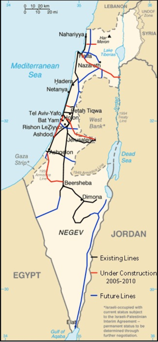 Ein detaillierter Kartenausschnitt von Israel und Palästina mit Städten, Flüssen und anderen geografischen Merkmalen, sowie Text und Linien, die den Umfang des Konflikts zwischen den beiden Ländern anzeigen.
