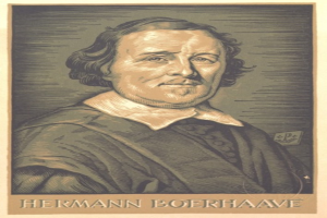 Porträt von Hermann Boerhaave, einem deutschen Philosophen, mit Text am unteren Bildrand.