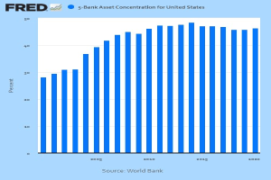 Ein Diagramm, das die 5-Banken-Vermögenskonzentration in den Vereinigten Staaten zeigt, mit begleitendem Text, der zusätzliche Dateninformationen bereitstellt.