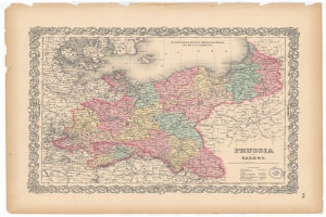 Alte Karte der preußischen und sächsischen Provinzen mit sichtbaren Grenzen, auf altem Papier gedruckt.