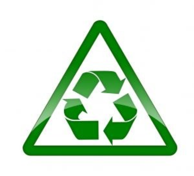 Grüner Dreieck mit weißem Hintergrund, das ein grünes Recycling-Symbol in der Mitte enthält.