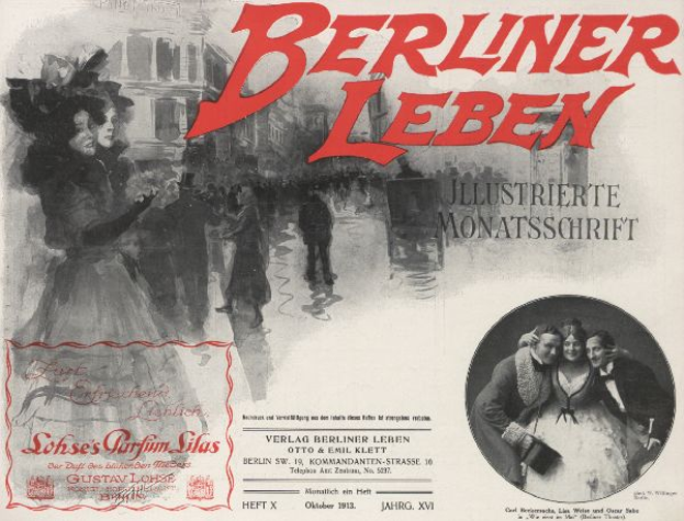 Ein Vintage-Plakat für den deutschen Film 'Berliner Leben' zeigt eine Gruppe von Menschen vor einem Gebäude.