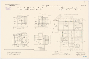 Schwarzer und weißer Grundriss des ehemaligen Bundeskanzleramts, zeigt detaillierte Layout- und architektonische Elemente.