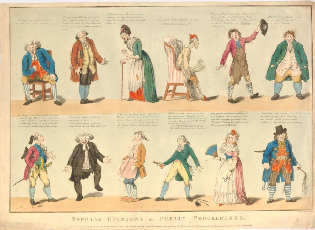 Ein Papiercollage mit Bildern von Menschen und handgeschriebenem Text, die die öffentliche Meinung zu laufenden Verfahren illustrieren.