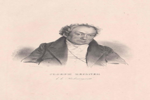 Portrait von Joseph Zeilner, einem deutschen Komponisten, der einen schwarzen Mantel trägt, mit Text unten, der 'Joseph Zeiliner, deutscher Komponist' lautet.