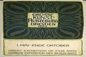 Ein Vintage-Plakat für die Große Ausstellung der Schönen Künste auf der Grand Exposition des Beaux-Arts in Dresden, Deutschland 1904, mit fettem Text, der das Ereignis ankündigt.